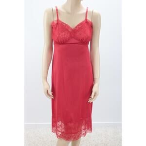 Vintage 1960s Van Raalte Full Slip size 34 Power Red Nylon 6 1/2" Wide Lace